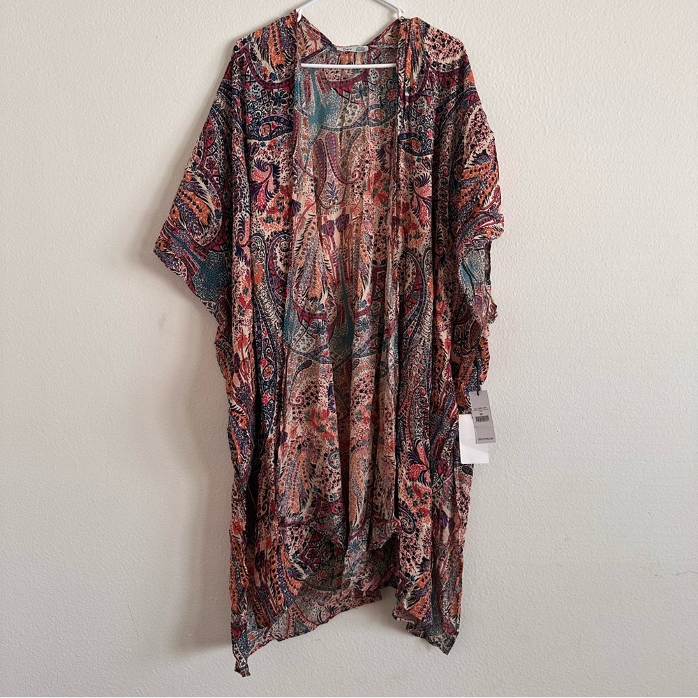 ✔️ Dex Multicolor Paisley Kimono Cardigan - Teal, Rust, Pink, Navy